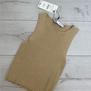 Zara Tan Ribbed Women's Top